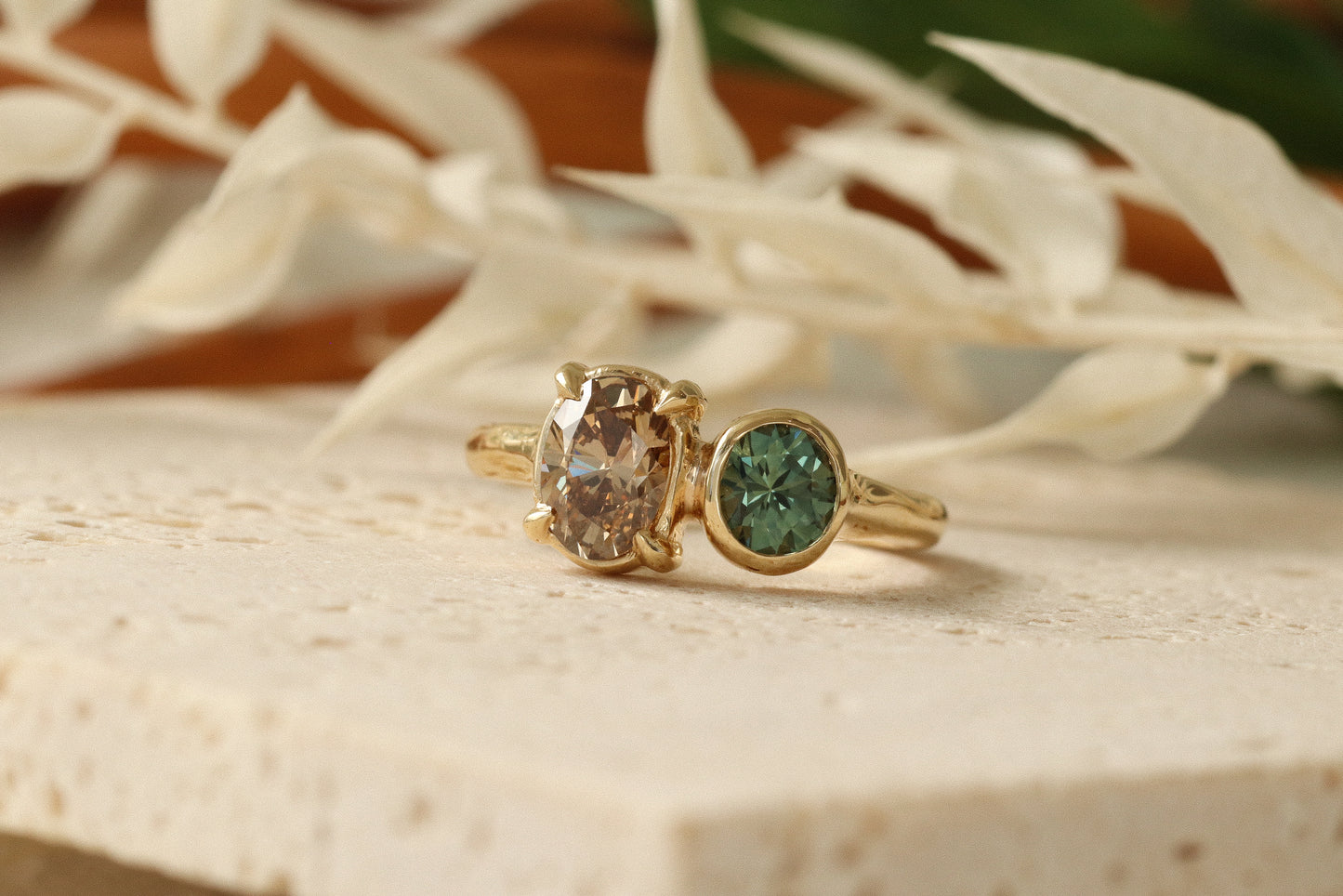 Lifestyle front view of Champagne Toi Et Moi Ring by Kestrel Dillon Lifestyle front view of Champagne Toi Et Moi Ring by Kestrel Dillon