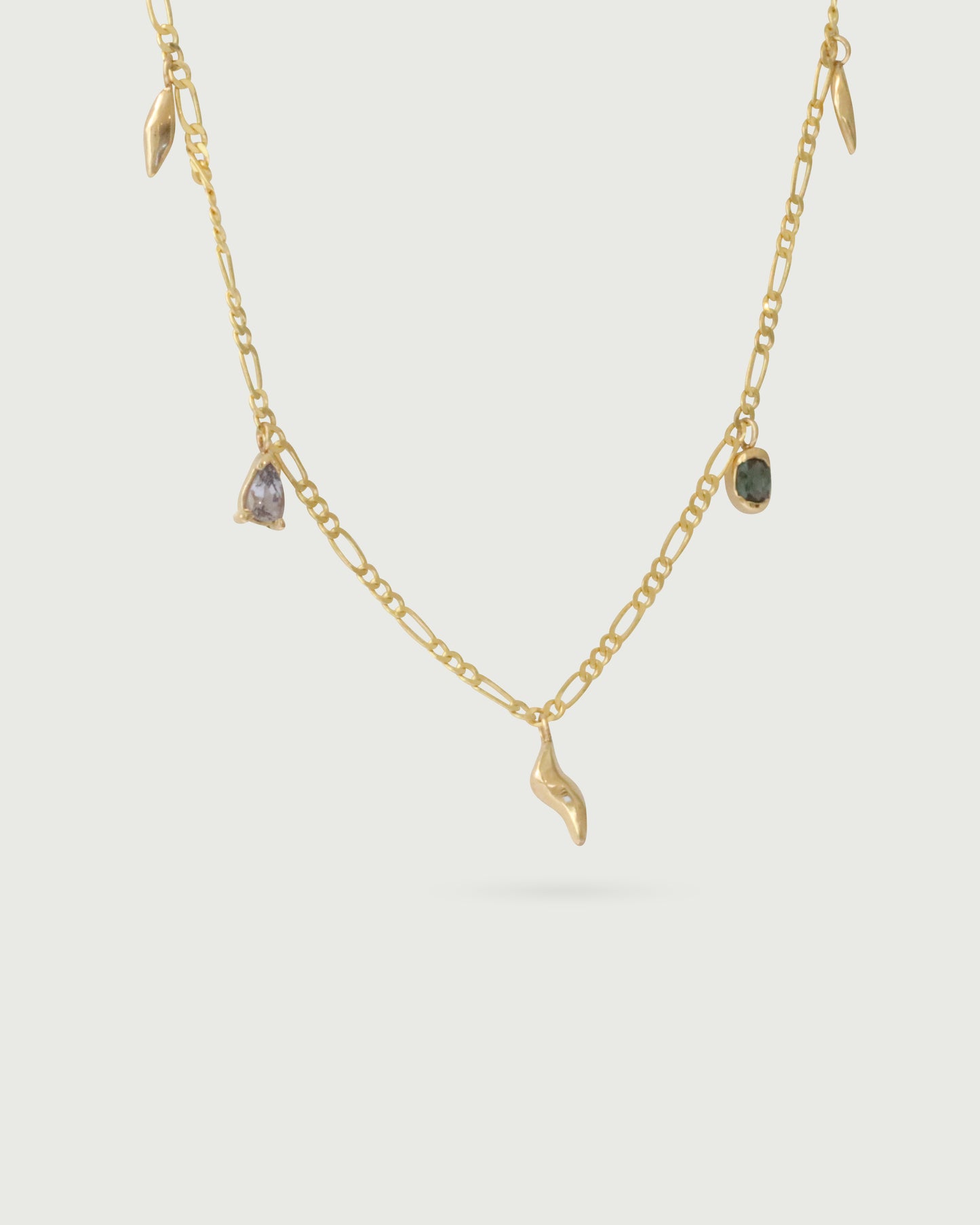 Front view of Wren Gemstone Necklace in 14k yellow gold by Kestrel Dillon Front view of Wren Gemstone Necklace in 14k yellow gold by Kestrel Dillon