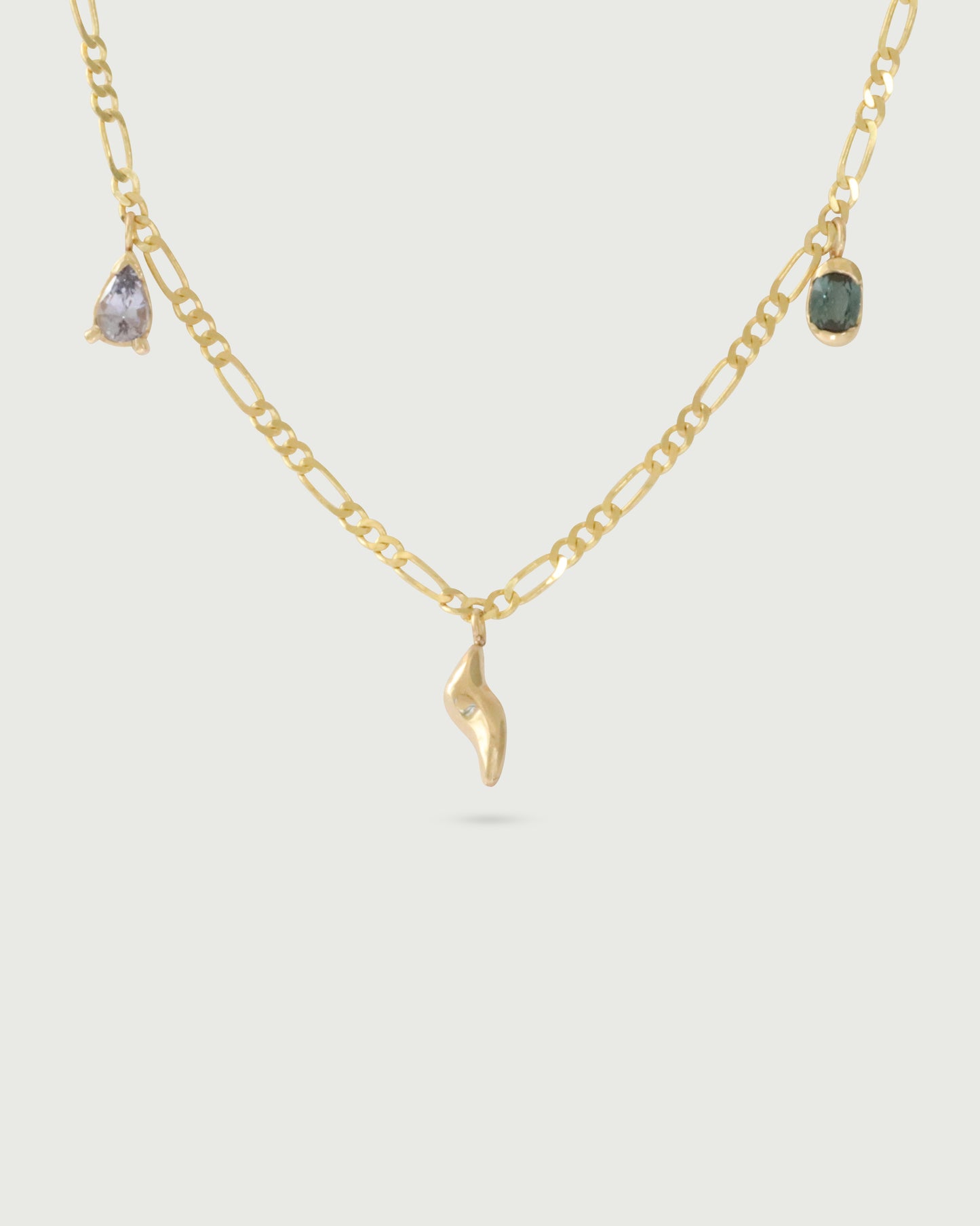 Close view of Wren Gemstone Necklace in 14k yellow gold by Kestrel Dillon Close view of Wren Gemstone Necklace in 14k yellow gold by Kestrel Dillon