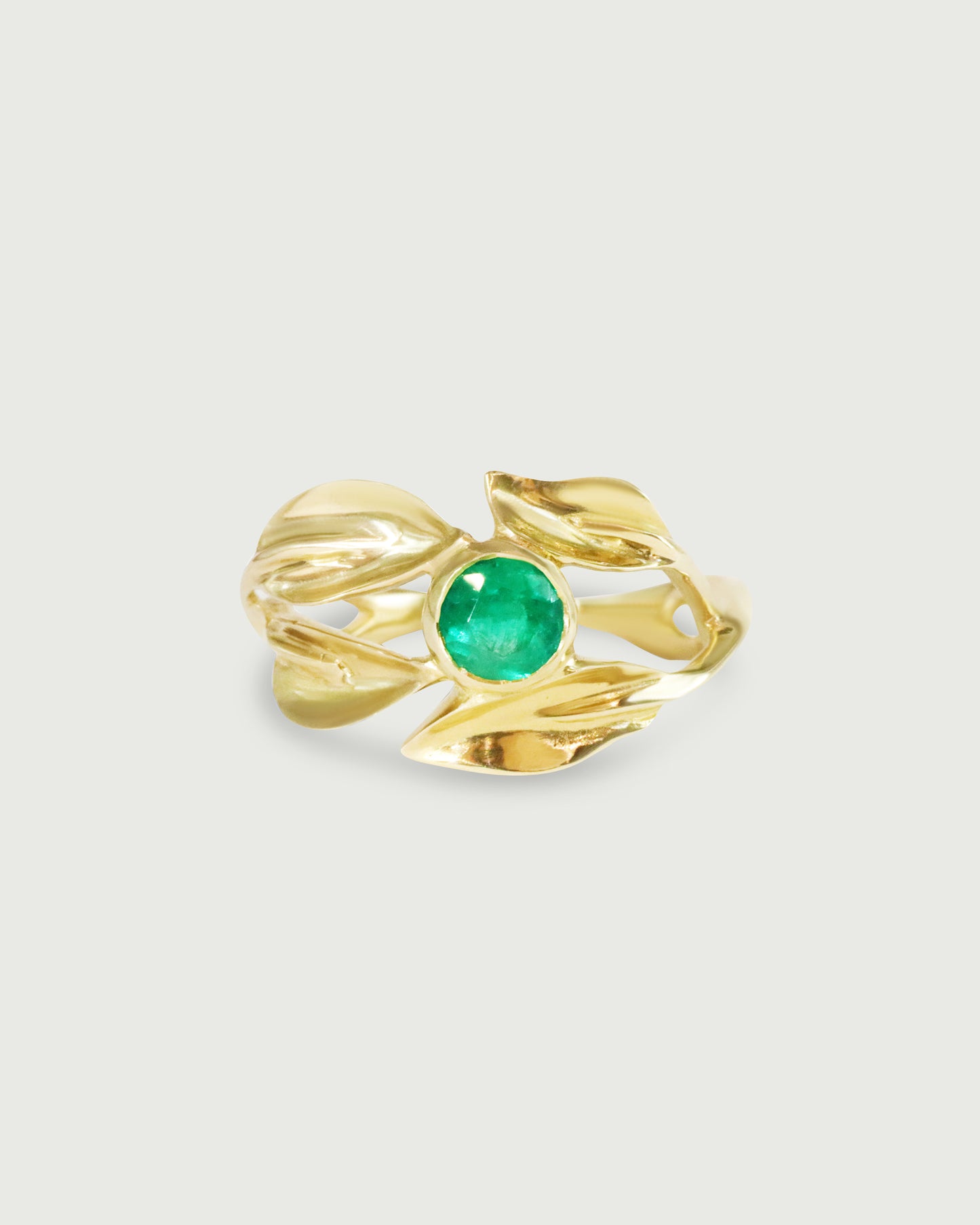 Front view of Emerald Willow Ring in 14k yellow gold Front view of Emerald Willow Ring in 14k yellow gold