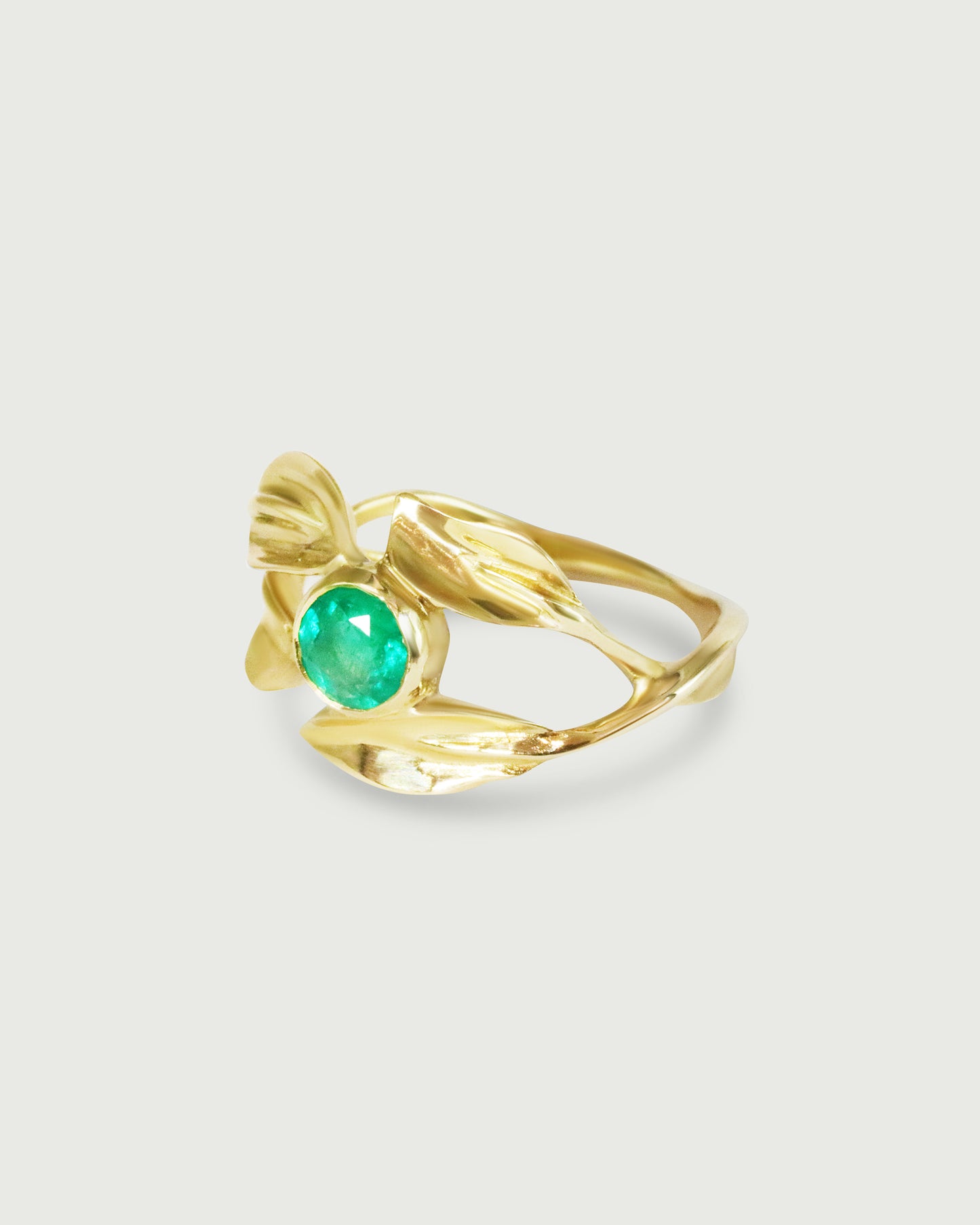 Side view of Emerald Willow Ring in 14k yellow gold Side view of Emerald Willow Ring in 14k yellow gold
