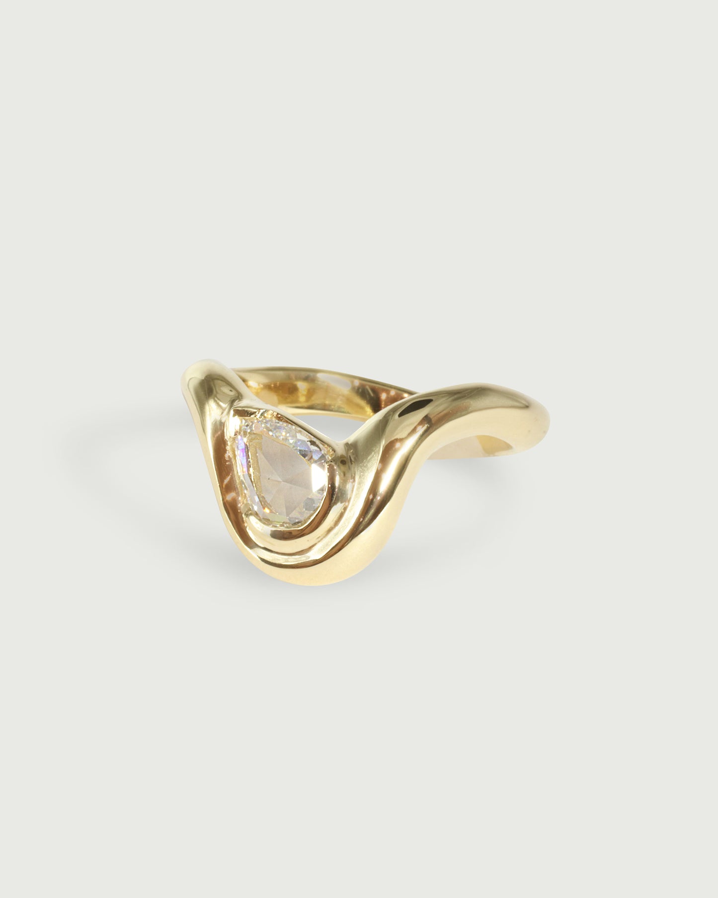 Alternative side view of Pear Dip Ring in 14k yellow gold Alternative side view of Pear Dip Ring in 14k yellow gold