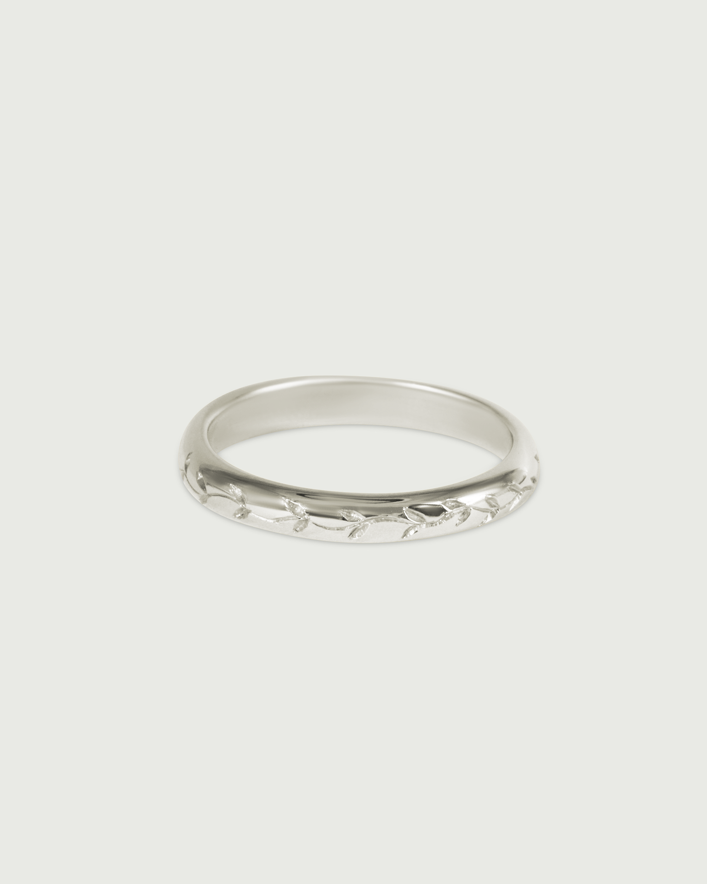 Front view of Willow Engraved Band in 14k White Gold Front view of Willow Engraved Band in 14k White Gold