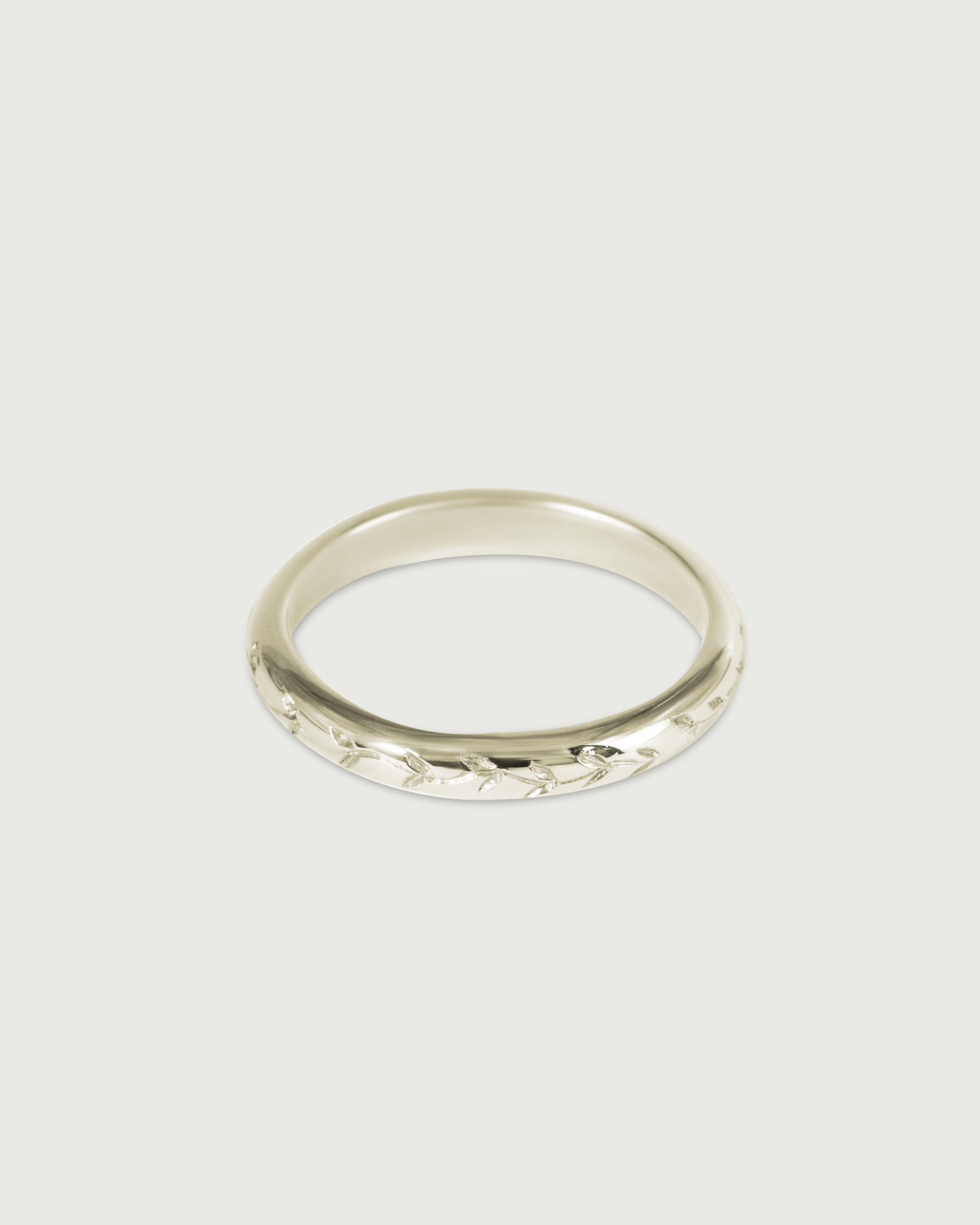 Side view of Willow Engraved Band in 18k White Gold Side view of Willow Engraved Band in 18k White Gold