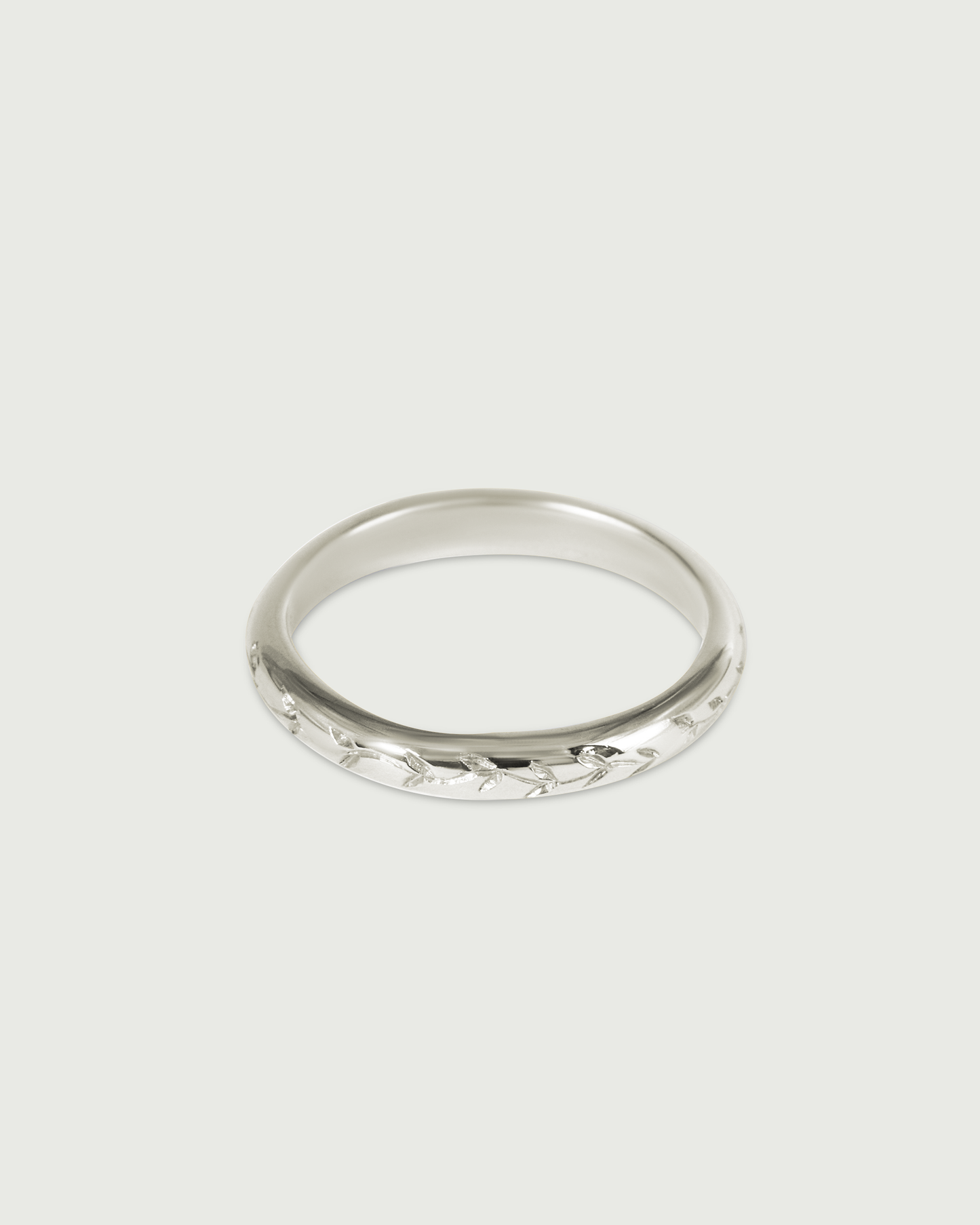 Side view of Willow Engraved Band in 14k White Gold Side view of Willow Engraved Band in 14k White Gold