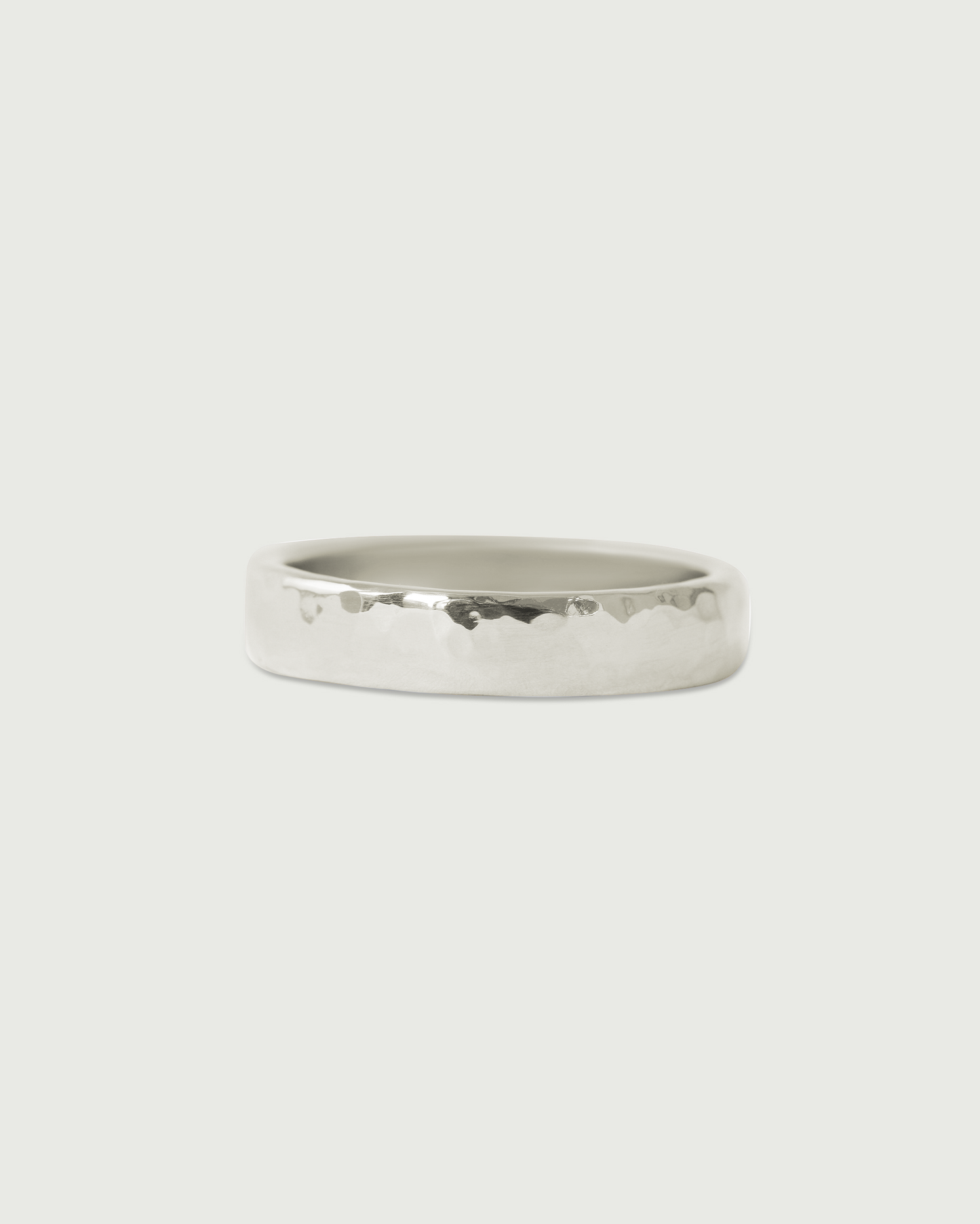 Front view of 4.5mm Hammered Band in 14k White Gold Front view of 4.5mm Hammered Band in 14k White Gold