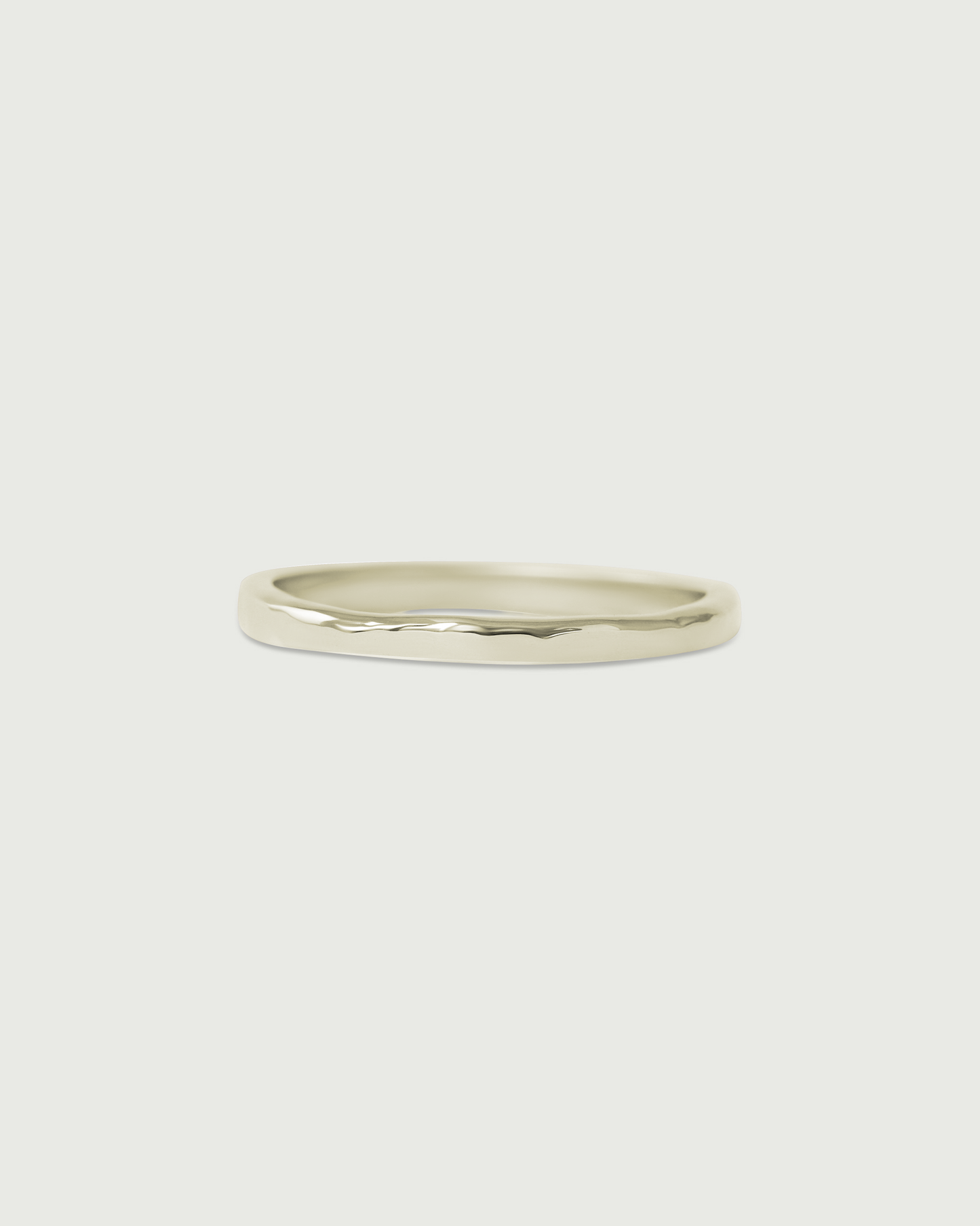 Front view of 2mm Hammered Band in 18k White Gold Front view of 2mm Hammered Band in 18k White Gold