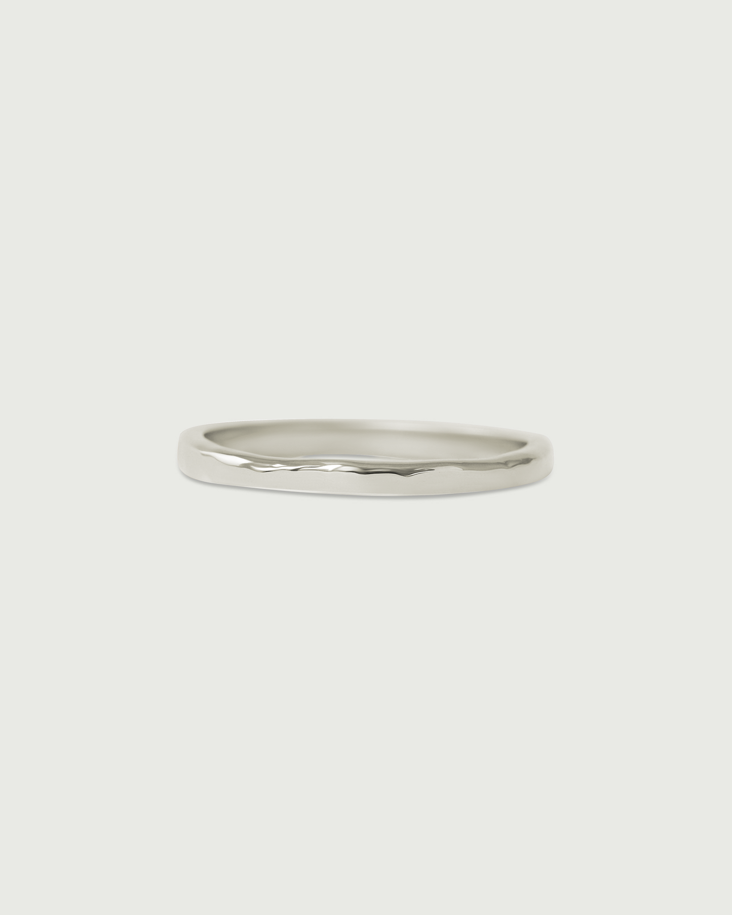 Front view of 2mm Hammered Band in 14k White Gold Front view of 2mm Hammered Band in 14k White Gold