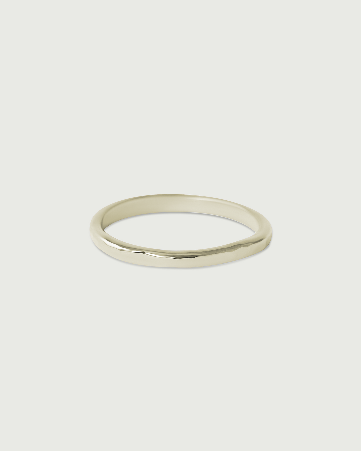 Side view of 2mm Hammered Band in 18k White Gold Side view of 2mm Hammered Band in 18k White Gold