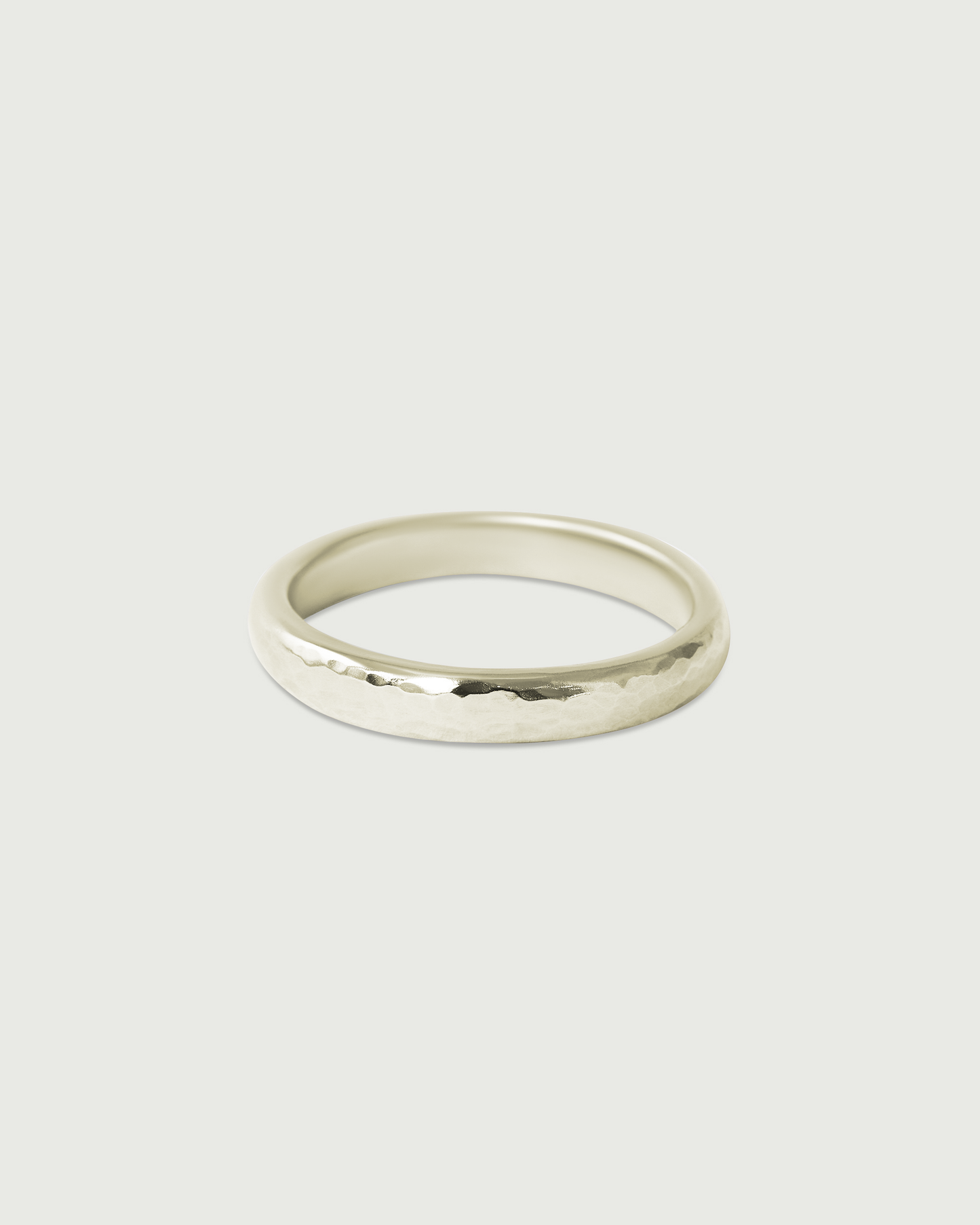 Side view of 3mm Hammered Band in 18k White Gold Side view of 3mm Hammered Band in 18k White Gold