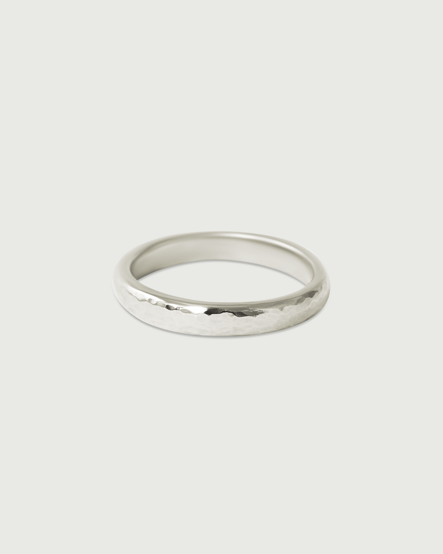 Side view of 3mm Hammered Band in 14k White Gold Side view of 3mm Hammered Band in 14k White Gold