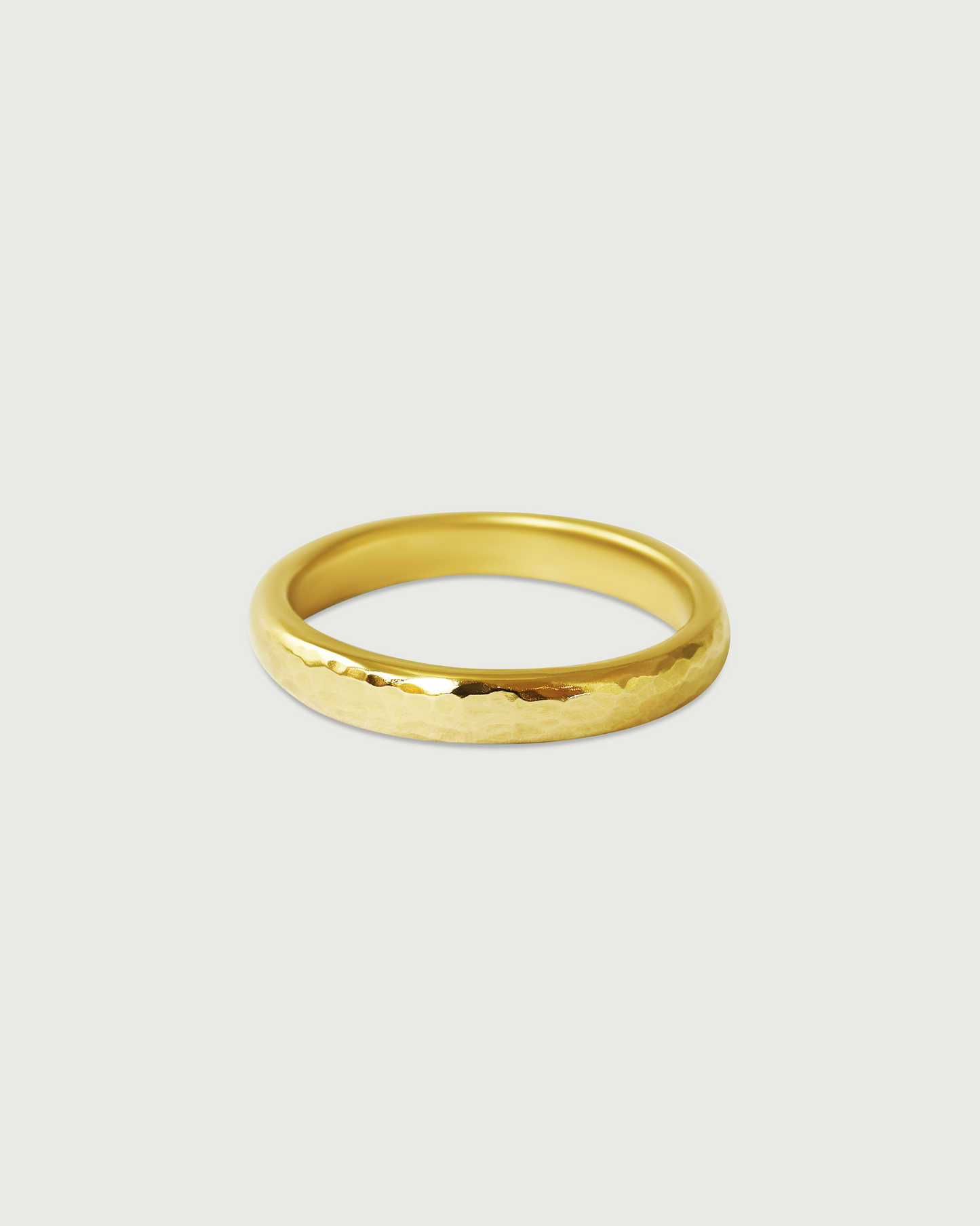 Side view of 3mm Hammered Band in 18k Yellow Gold Side view of 3mm Hammered Band in 18k Yellow Gold