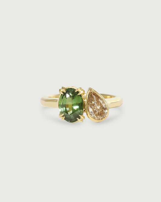Front view of Oval & Pear Toi et Moi Ring in 18k yellow gold