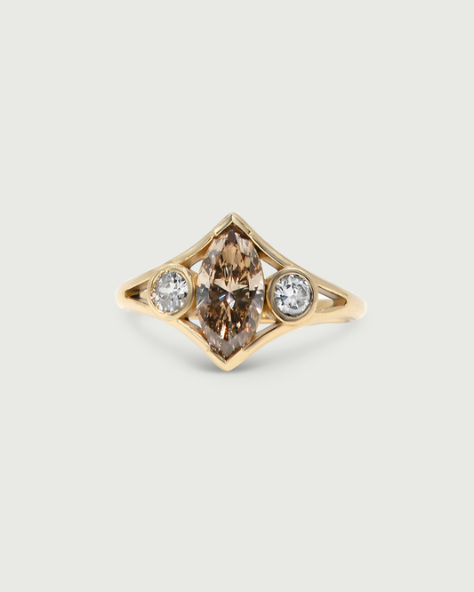 Front view of Champagne Triple Tributary Ring by Kestrel Dillon