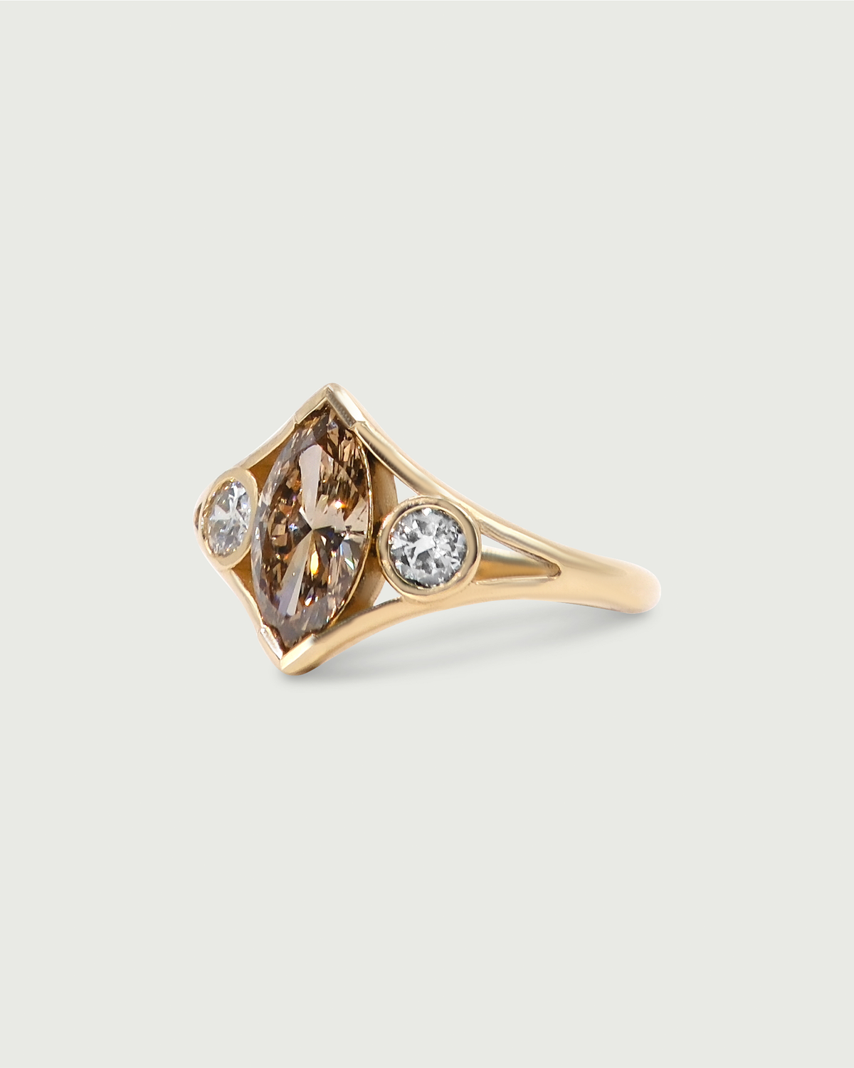 Side view of Champagne Triple Tributary Ring by Kestrel Dillon