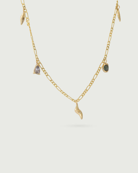 Front view of Wren Gemstone Necklace in 14k yellow gold by Kestrel Dillon