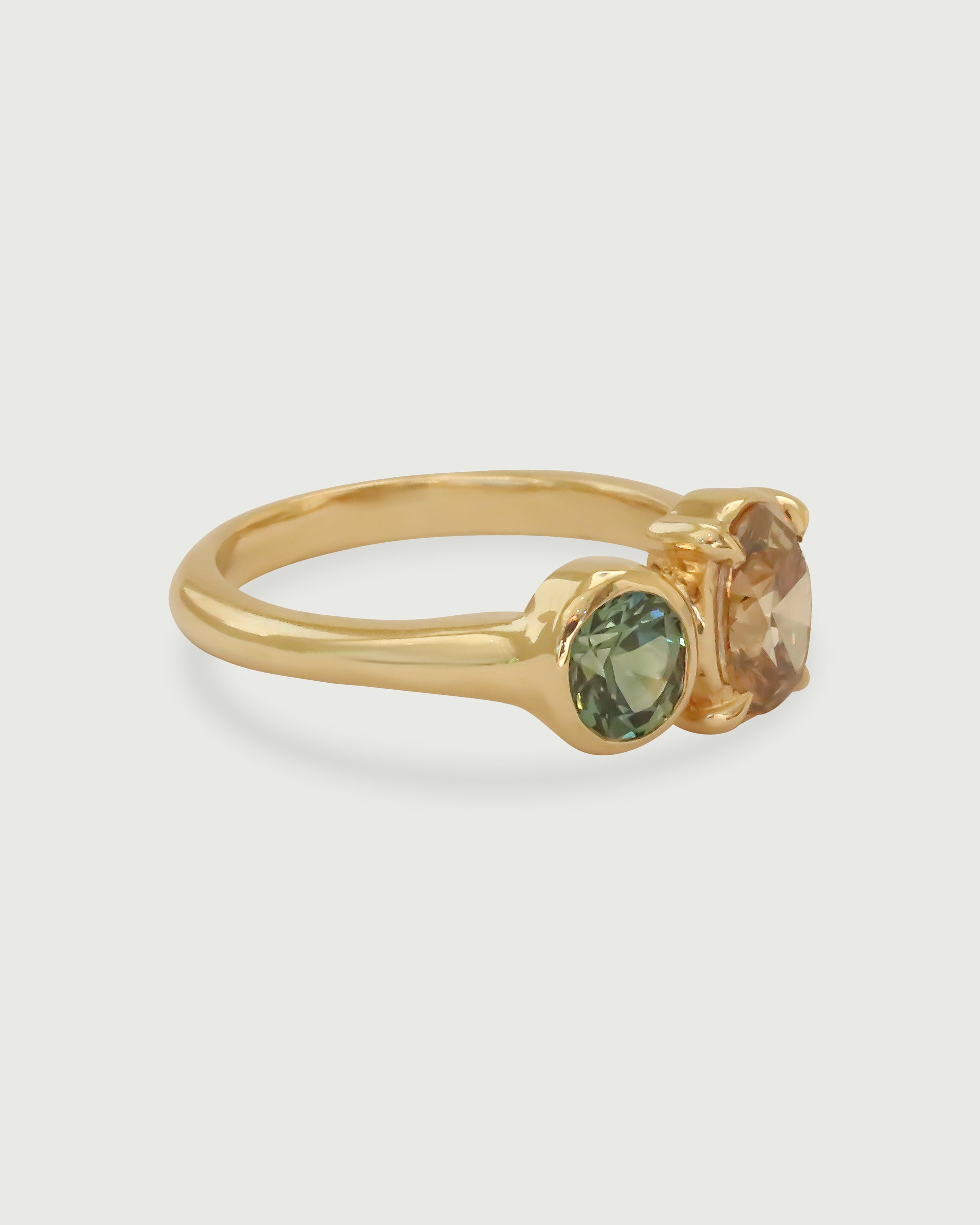 Alternative side view of Champagne Toi Et Moi Ring in 18k yellow gold by Kestrel Dillon