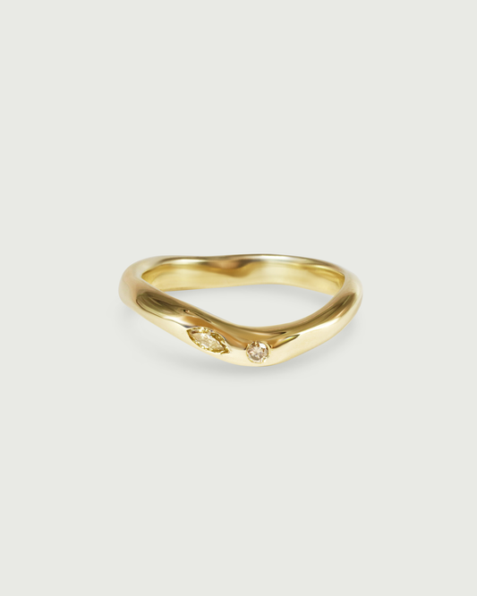 Front view of Root Curve Diamond Band in 14k Yellow Gold