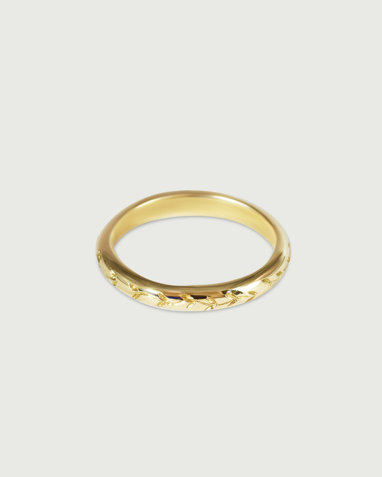 Side view of Willow Engraved Band in 14k Yellow Gold
