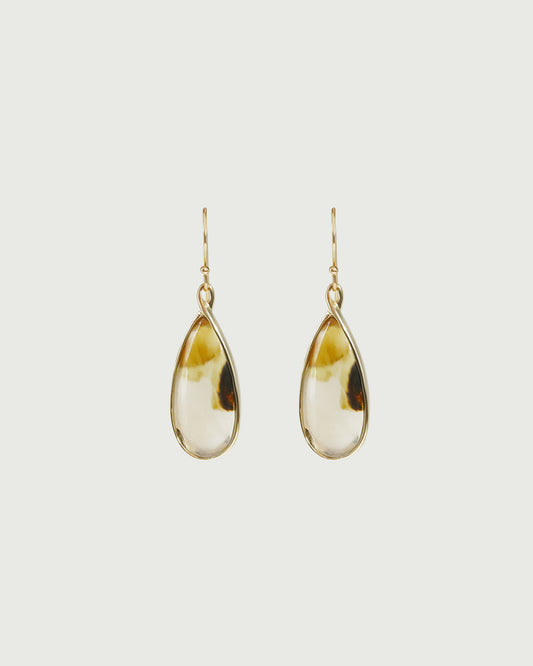 Front view of Montana Agate Earrings in 14k yellow gold by Kestrel Dillon