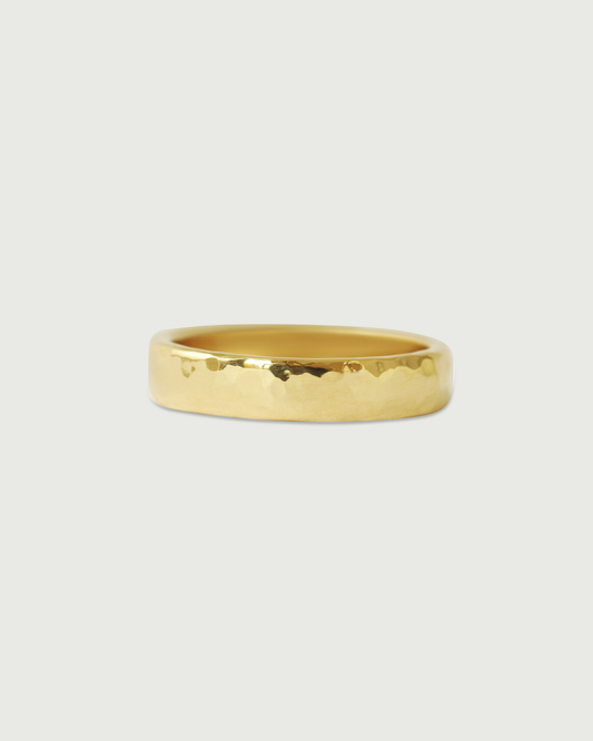 Front view of 4.5mm Hammered Band in 18k Yellow Gold
