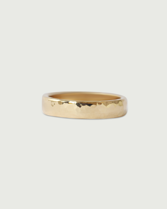 Front view of 4.5mm Hammered Band in 14k Yellow Gold