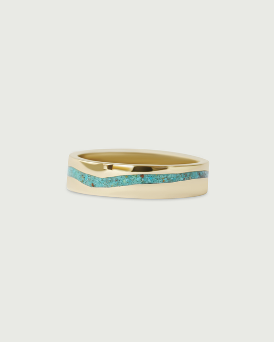 Front view of River Inlay Band in 14k Yellow Gold