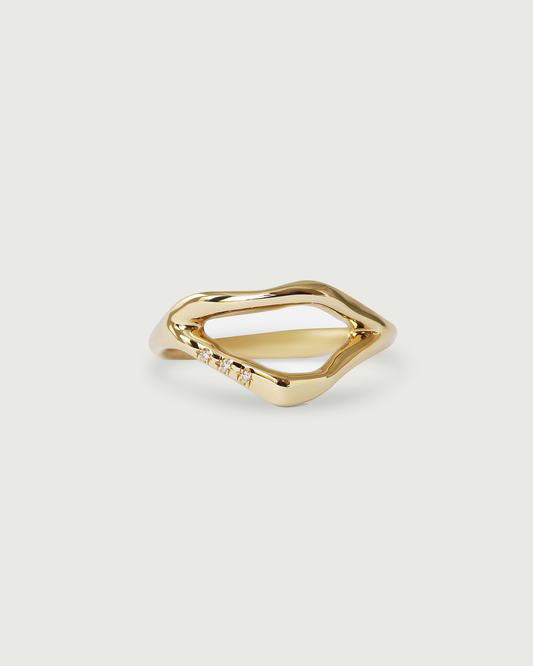 Front view of Split Root Ring in 14k Yellow Gold