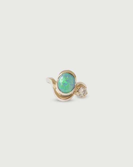 Front view of Opal Curve Ring in 14k white gold