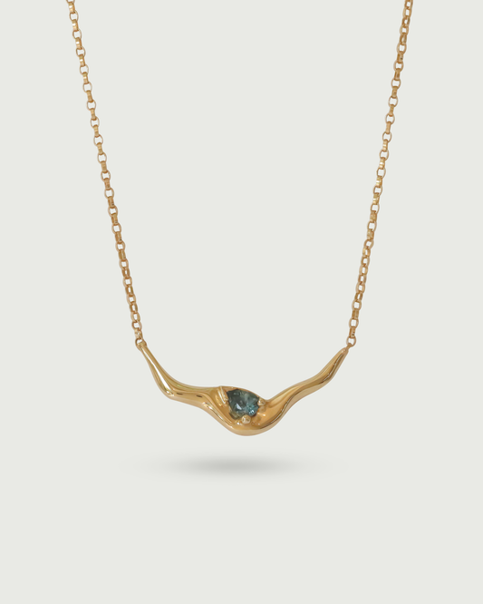 Front view of Pear Dip Necklace in 14k Yellow Gold