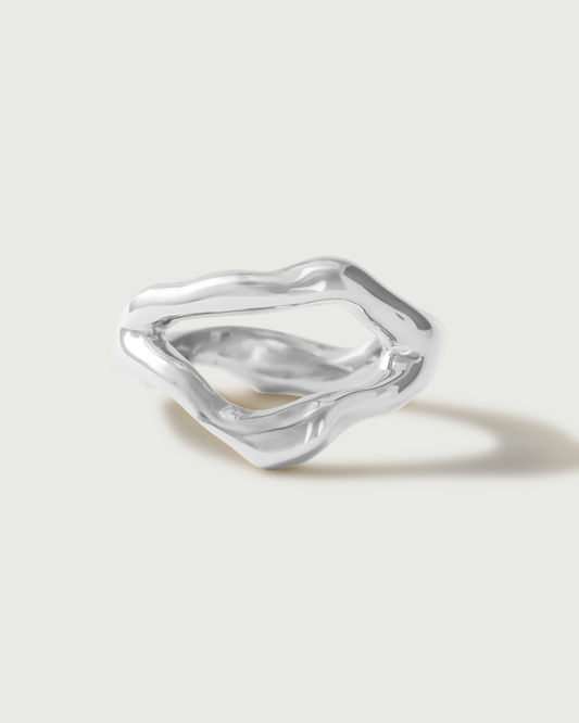 Front view of Chunky Split Root Ring in Platinum