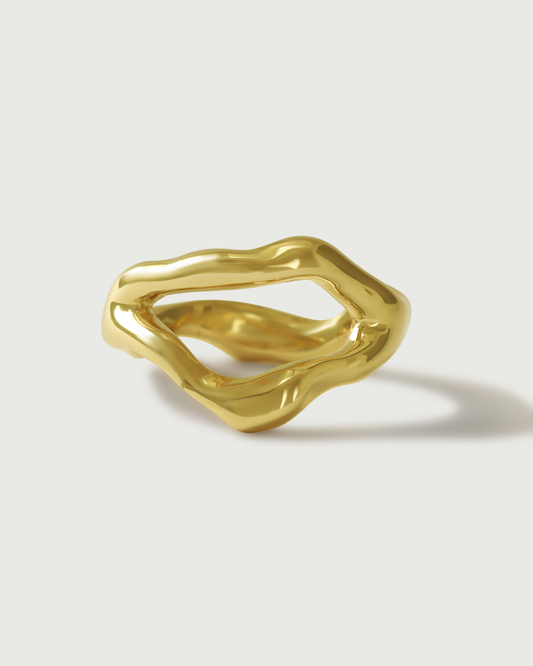 Front view of Chunky Split Root Ring in 18k Yellow Gold