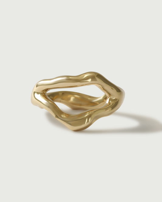 Front view of Chunky Split Root Ring in 14k Yellow Gold
